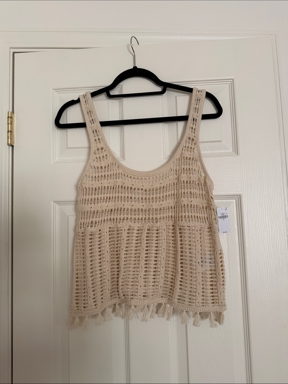 Abercrombie & Fitch Crochet Fringe Tank Top in Beige